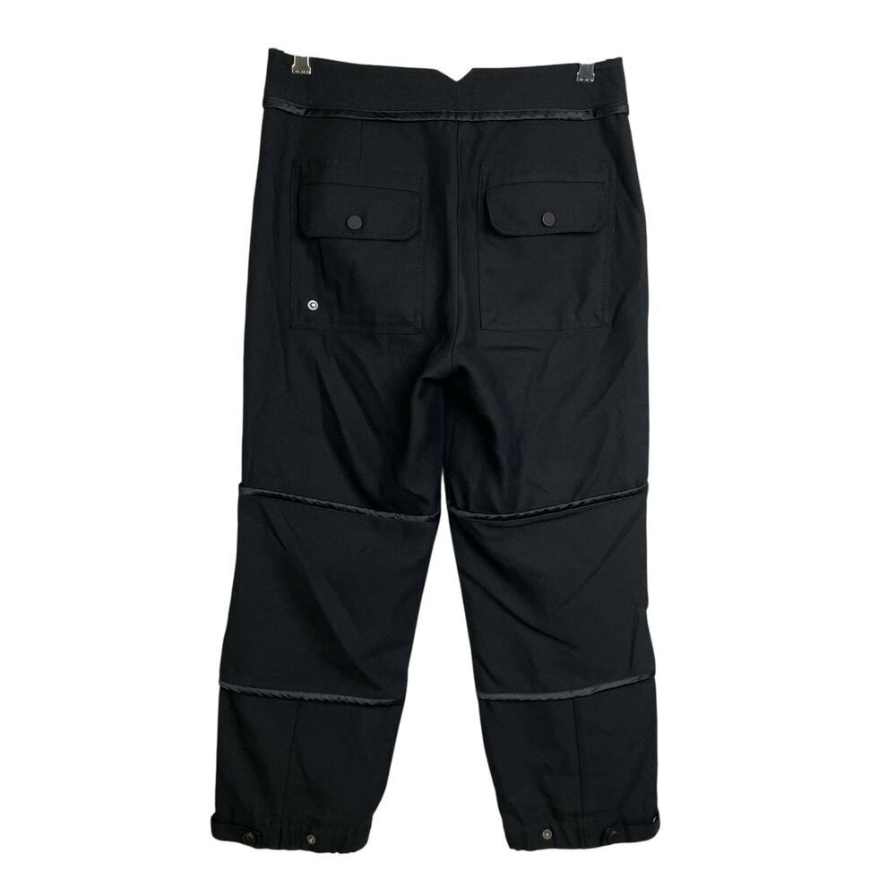Me + EM Moto Pants Womens 10 Black Cropped Satin Trim Casual Cargo Snap